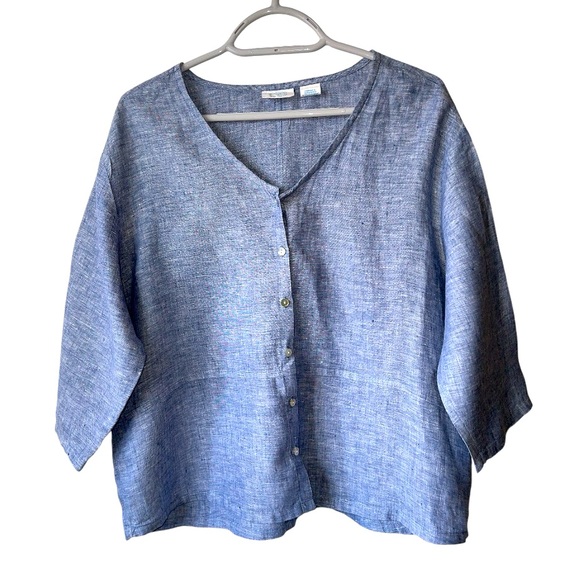 Sigrid Olsen Tops - SIGRID OLSEN | Linen Boxy Fit V-Neck Button Up Top Sz Medium